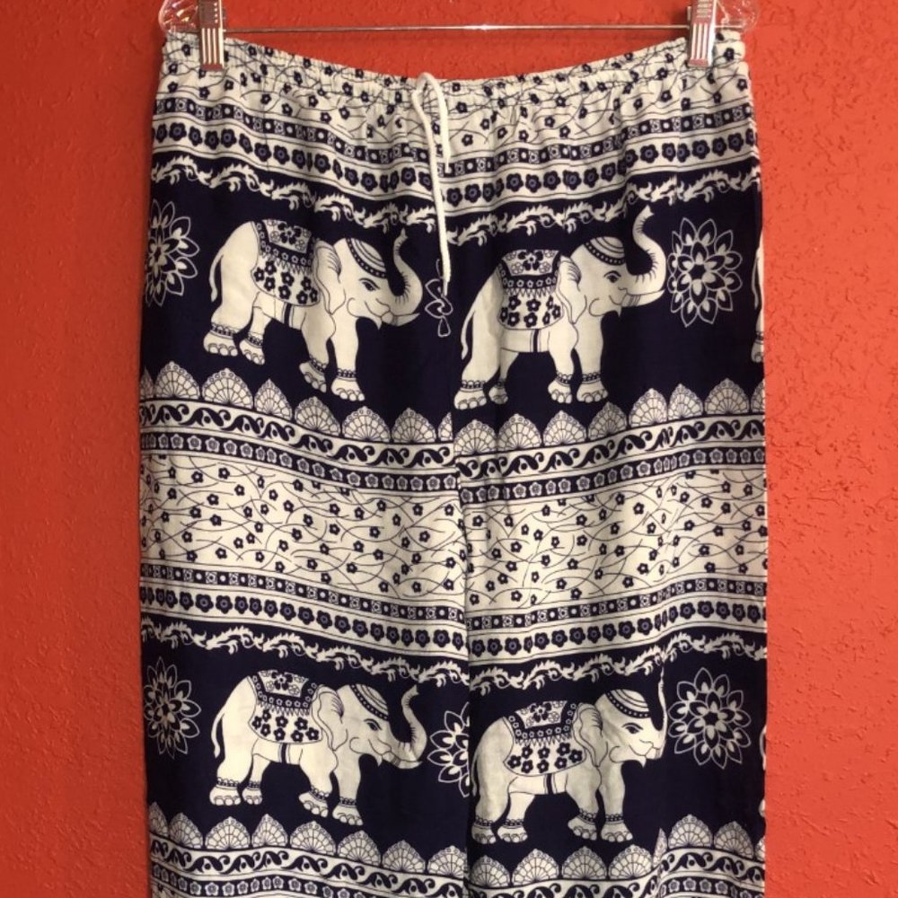 Women's XL Navy Blue & White Elephant Harem Pants